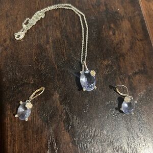 Lavender Crystal Pendant Necklace and Earrings Set